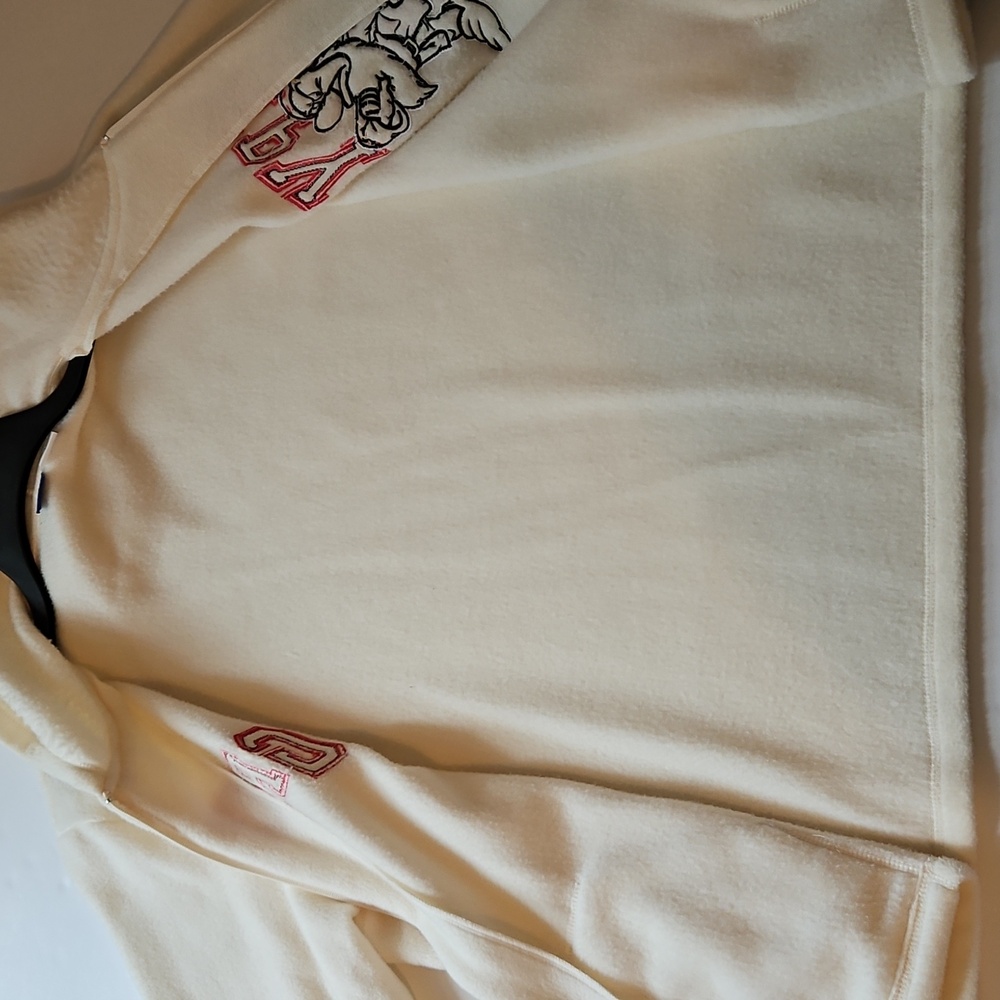 Disney Womens XL Grumpy Full Zip Fleece Hoodie Cream Kangaroo Pocket Embroidered - Picture 8 of 8